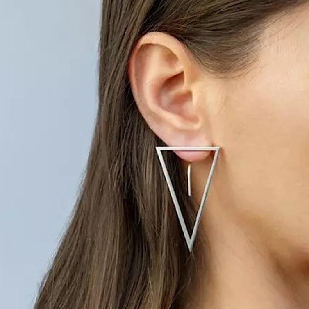 “Zara” Triangular Unique Geometric Edgy Stud Gold Minimalist Statement Earrings - Picture 1 of 5